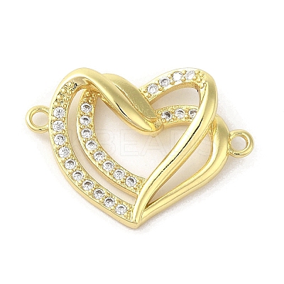 Rack Plating Brass Micro Pave Clear Cubic Zirconia Double Heart Connector Charms KK-C052-41B-G-1
