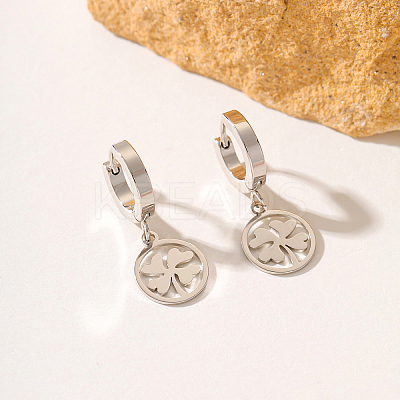 Fashionable Classic Clover 201 Stainless Steel Hoop Earrings DA0122-1