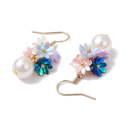Flower ABS Plastic Imitation Pearl Dangle Earrings EJEW-JE06376-1