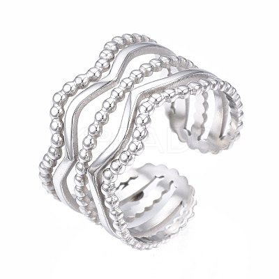 Non-Tarnish 304 Stainless Steel Wave Open Cuff Ring RJEW-T023-34P-1
