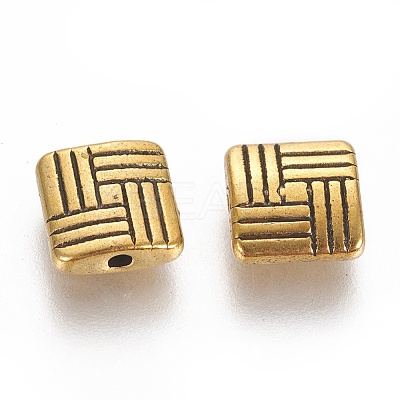 Tibetan Style Alloy Square Carved Stripes Beads TIBEB-5602-AG-LF-1