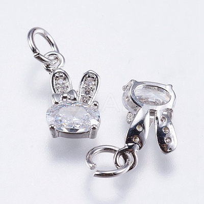 Brass Micro Pave Cubic Zirconia Bunny Charms RB-I077-19P-RS-1