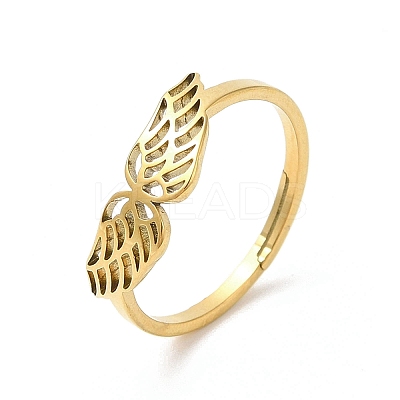 Ion Plating(IP) 304 Stainless Steel Hollow Wings Adjustable Ring for Women RJEW-L107-033G-1
