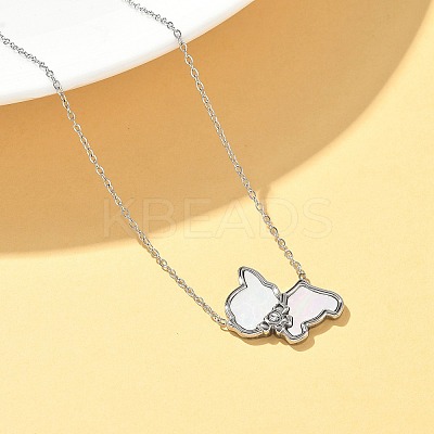 304 Stainless Steel Pave Natural White Shell Cute Cat Shaped Pendant Necklaces for Women NJEW-M101-01P-1