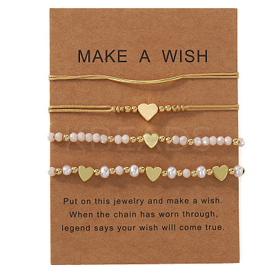 Faux Pearl & Brass & Glass Braided Bead Bracelet Sets WG4426-14-1