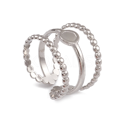 Non-Tarnish 304 Stainless Steel Triple Line Open Cuff Ring Findings RJEW-G285-32P-1