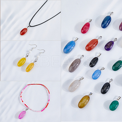 20Pcs 10 Colors Natural Agate Dyed Pendants G-FH0002-43-1