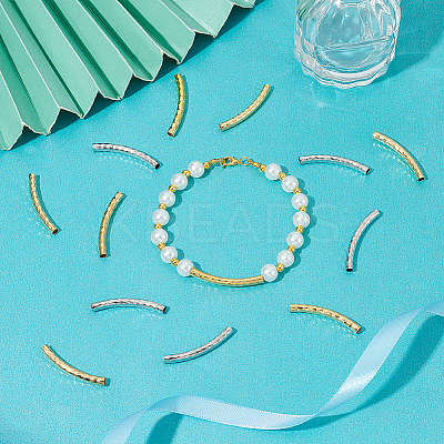 60Pcs 2 Colors Brass Curved Tube Beads KK-UN0004-25-1