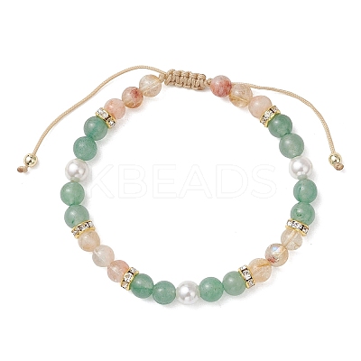 3Pcs Natural Mixed Gemstone & Shell Pearl Round Beaded Braided Bead Bracelets BJEW-JB13392-1