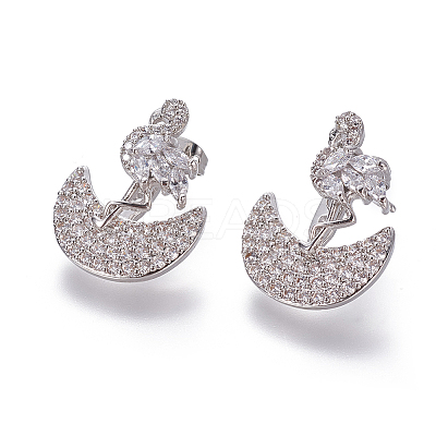 Brass Micro Pave Cubic Zirconia Dangle Stud Earrings EJEW-F209-07P-1