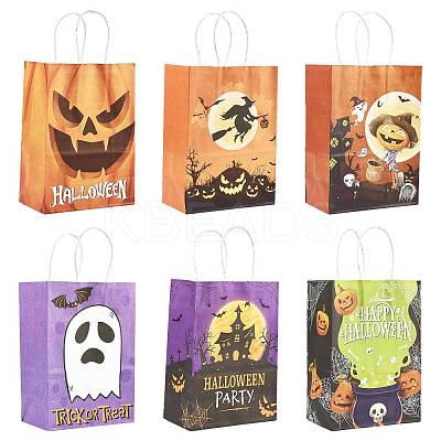 24Pcs 6 Styles Halloween Theme Kraft Paper Gift Bags with Handles CARB-FS0001-09-1