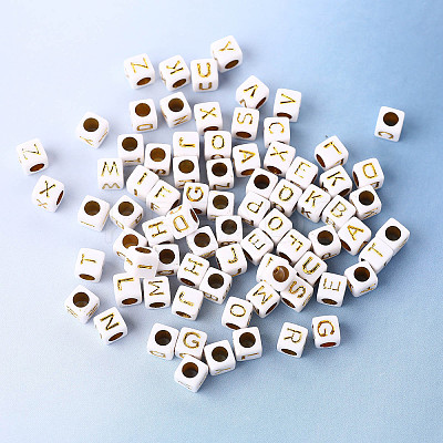 156Pcs 26 Style White Plating Acrylic Letters Beads SACR-YW0001-02-1