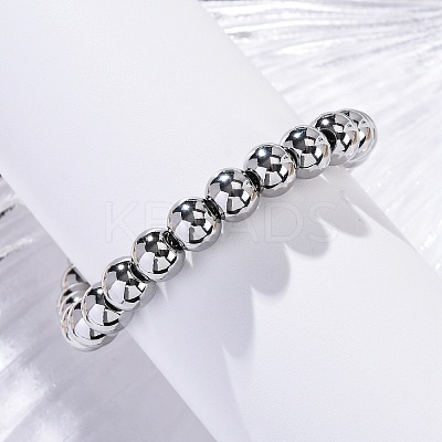 Non-Tarnish 202 Stainless Steel Round Beaded Bracelets for Men Women BJEW-D034-01P-1