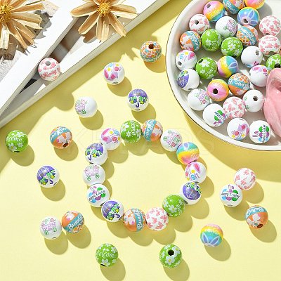 100Pcs 8 Styles Printed Wood European Beads WOOD-CJ0001-84-1