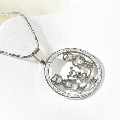 201 Stainless Steel Crystal Rhinestone Ring with Family Pendant Necklaces for Mother's Day Gift NJEW-P327-04P-B-1