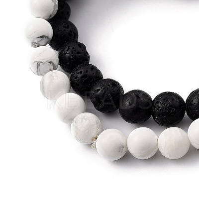 Men's Natural Howlite & Lava Rock Stretch Beaded Bracelets Sets BJEW-JB05429-1