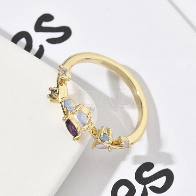 Brass Micro Pave Cubic Zirconia Cuff Rings RJEW-H256-02G-1