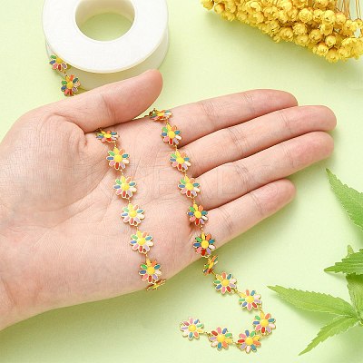 Enamel Daisy Flower Link Chains CHS-CJ0001-33-1