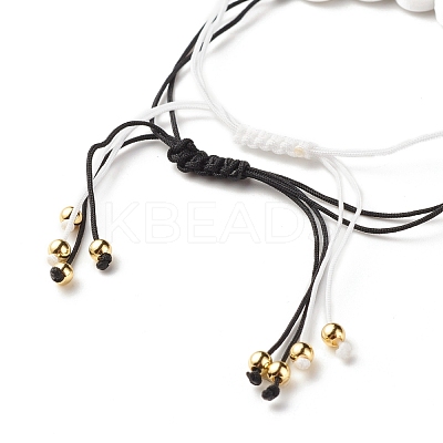 2Pcs 2 Style Flat Round with Letters Braided Bead Bracelets Set for Women BJEW-JB07571-1