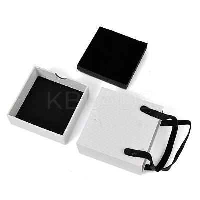 PU Jewelry Set Drawer Boxes with Square Sponge Inside and Texture Paper Rectangle Jewelry Bags ABAG-B009-02B-1