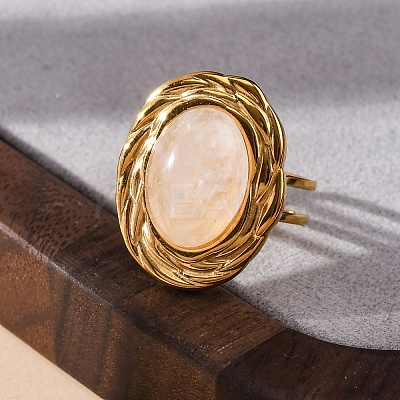 Oval Natural Quartz Crystal Finger Rings RJEW-M063-01G-12-1