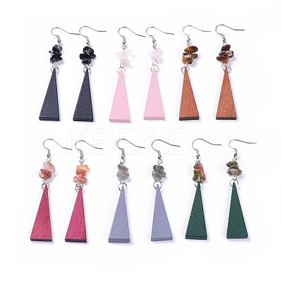 Pear Wood Dangle Earring EJEW-JE03156-1