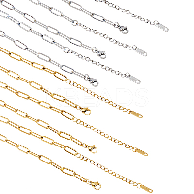10Pcs 2 Colors 316L Surgical Stainless Steel Paperclip Chain Necklaces NJEW-DC00010-1