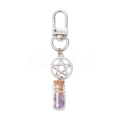 7 Chakra Natural Lapis Lazuli & Amazonite & Amethyst & Citrine & Green Aventurine & Rose Quartz & Red Aventurine Chips inside Glass Wishing Bottles Pendant Decorations HJEW-JM03152-1