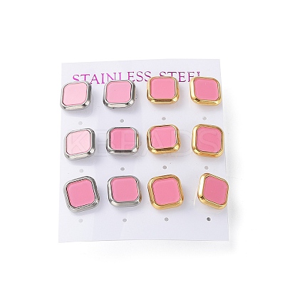 6 Pair 2 Color Square Acrylic Stud Earrings EJEW-A024-03A-1