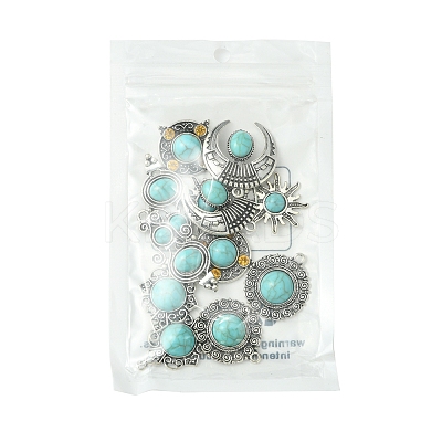 12Pcs 6 Styles Tibetan Style Alloy Pave Imitation Turquoise Pendants FIND-FS0002-81-1