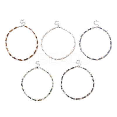 Natural Mixed Gemstone & Pearl & Crystal Rhinestone Beaded Necklace for Women NJEW-JN04209-1