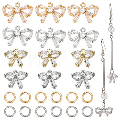 16Pcs 4 Style Bowknot Brass Micro Pave Clear Cubic Zirconia Charms DIY-DR0001-28-1