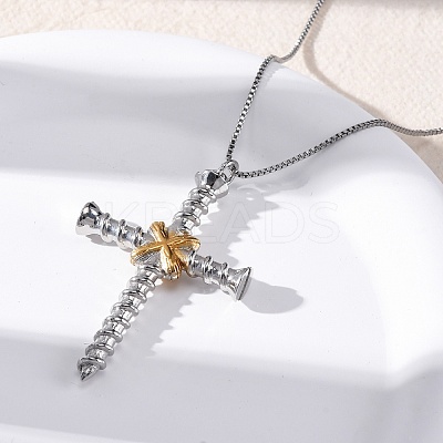 Brass Screw Cross Pendant Box Chain Necklaces for Women Men NJEW-C067-06P-1