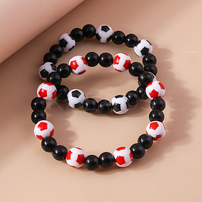 2Pcs Sport Resin Football Beaded Stretch Bracelets for Women Men FS-WG5AFC0-02-1