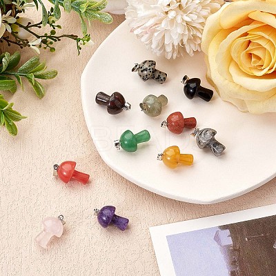 12 Pieces Gemstone Mushroom Charm Pendant Crystal Mushroom Natural Stone Pendants Mixed Color for Jewelry Necklace Earring Making Crafts JX550A-1