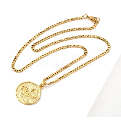 Brass Clear Cubic Zirconia Curb Chain Constellation Pendant Medal Necklaces for Women LS-NJEW-U010-01G-05-1