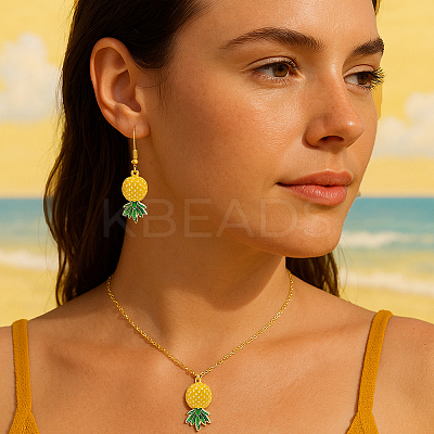 Alloy Pineapple 2Pcs Pendant Necklace & 2 Pairs Dangle Earrings SJEW-HY0001-10-1