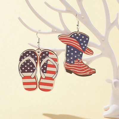16Pcs 8 Styles Independence Day Theme Single Face Printed Aspen Wood Big Pendants WOOD-FS0001-05-1