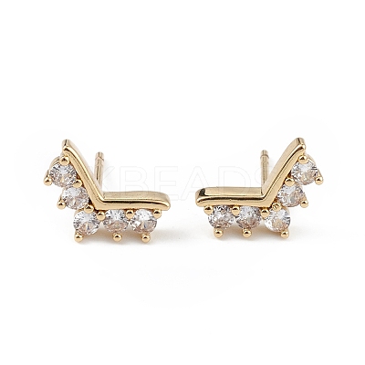 Clear Cubic Zirconia Crown Stud Earrings EJEW-L234-077G-1