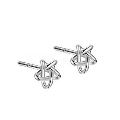 Anti-Tarnish Rhodium Plated 999 Fine Silver Star Stud Earrings for Women EJEW-S215-03P-1