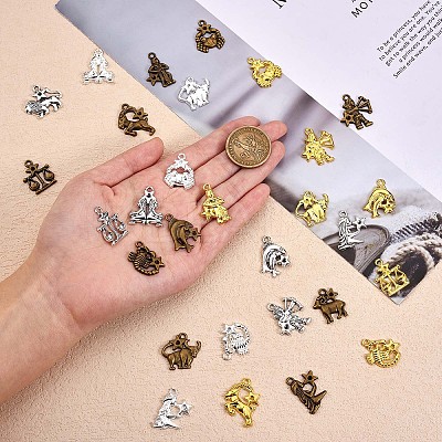 48Pcs Constellation Charm Pendant Twelve Zodiac Sign Pendants Alloy Charm for Jewelry Necklace Bracelet Earring Making Crafts JX340A-1
