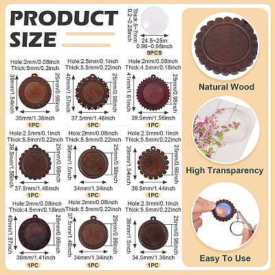 DIY Flat Round Wooden Tray Pendant Making Kits DIY-TA0012-32-1