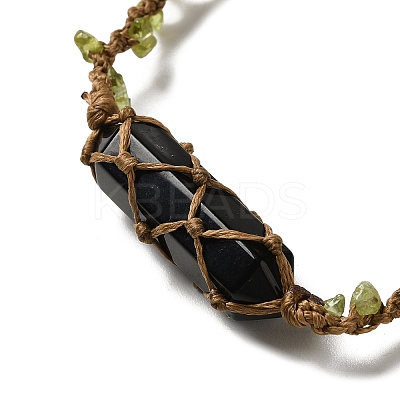 Natural Obsidian Bullet Bullet Braided Bead Bracelets BJEW-K225-01D-1