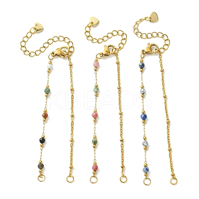 304 Stainless Steel Satellite Chain & Faceted Round Mixed Gemstone Beads Link Chain Bracelet Making AJEW-JB01622-1
