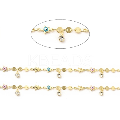 Enamel Star with Evil Eye & Brass Flat Round Link Chains CHC-C003-01G-02-1