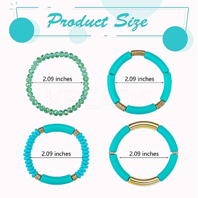 4Pcs 4 Style Acrylic Chunky Curved Tube Stretch Bracelet Sets BJEW-SW00074-07-1