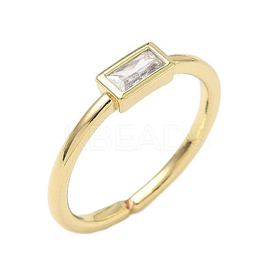 Rectangle Brass with Glass Cuff Rings for Women RJEW-Z111-05G-07-1