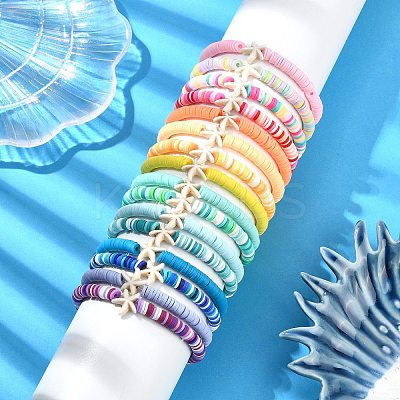 16Pcs 16 Styles Summer Starfish Synthetic Turquoise Bracelet Sets BJEW-JB10912-1