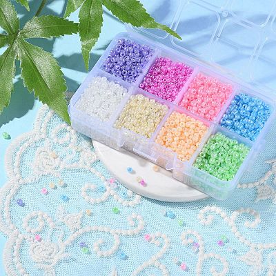 3384Pcs 8 Colors 8/0 Glass Seed Beads SEED-YW0002-23-1