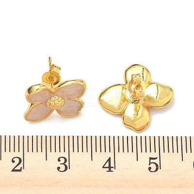 Flower Brass Enamel Stud Earrings EJEW-P341-03G-04-1